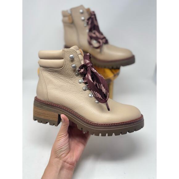 Gentle Souls Kenneth‎ Cole Brooklyn 2.1 Taupe Leather Burgundy Lace Up Boots - Picture 10 of 10